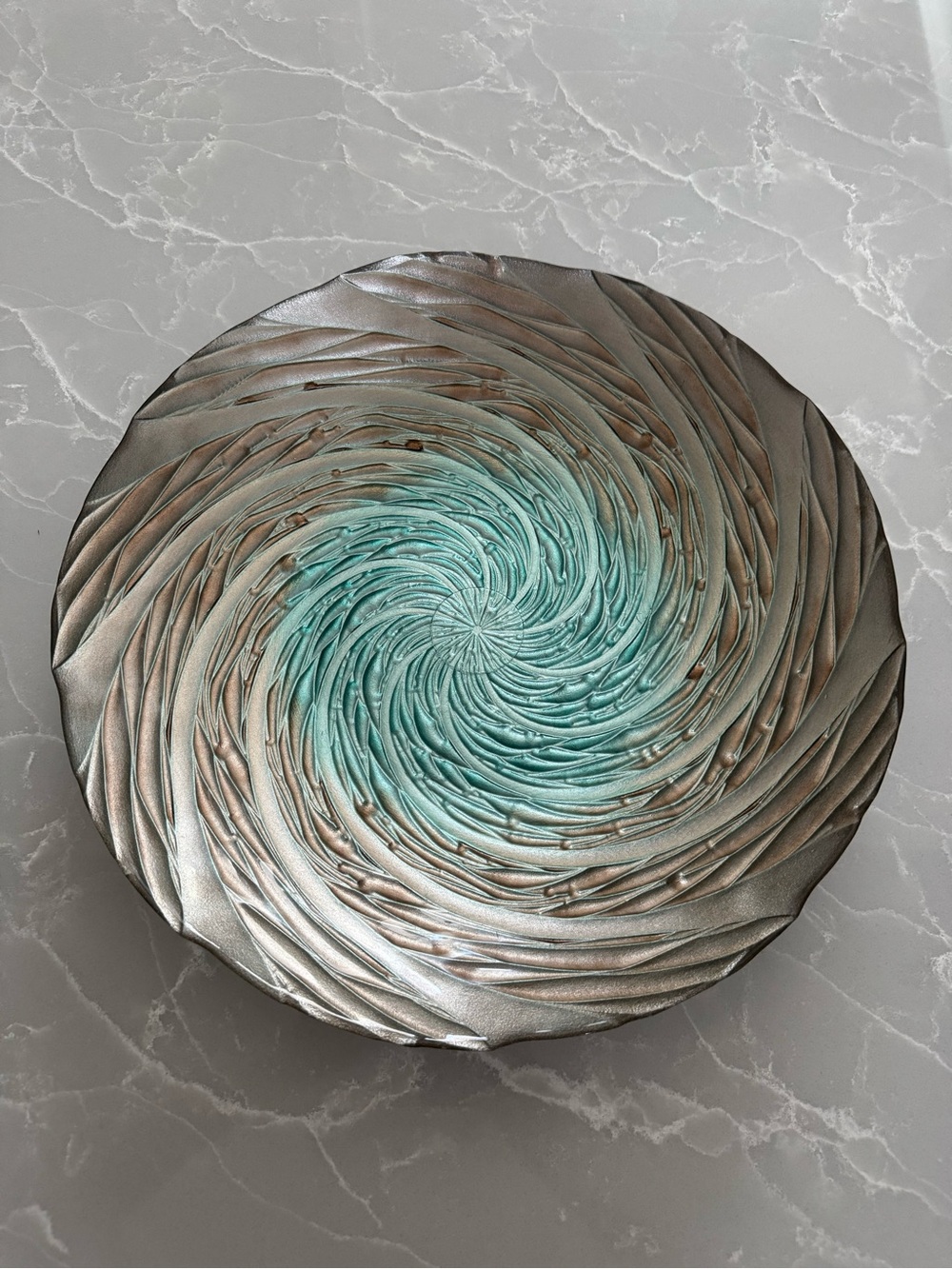 Ocean Metallic Silver & Aqua Swirl Decorative Bowl